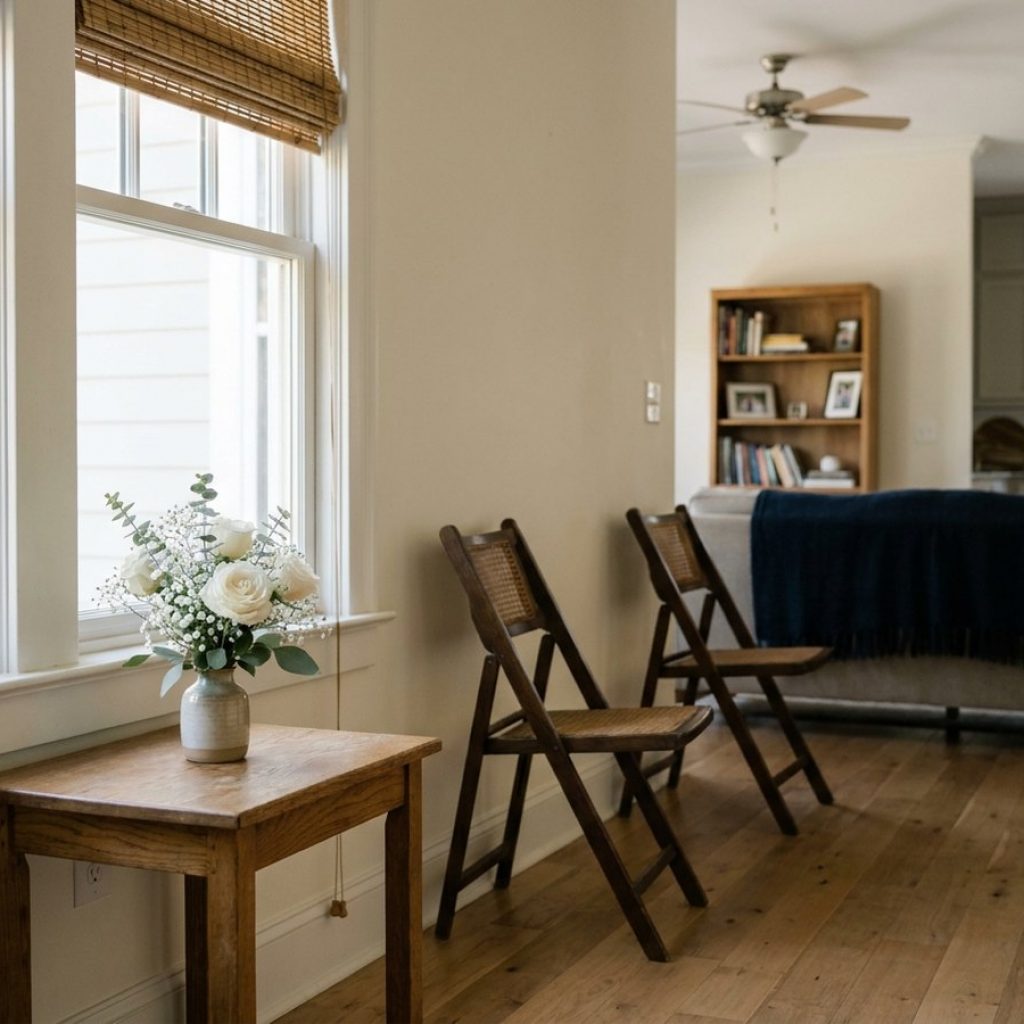 Spaced seating at a small memorial gathering