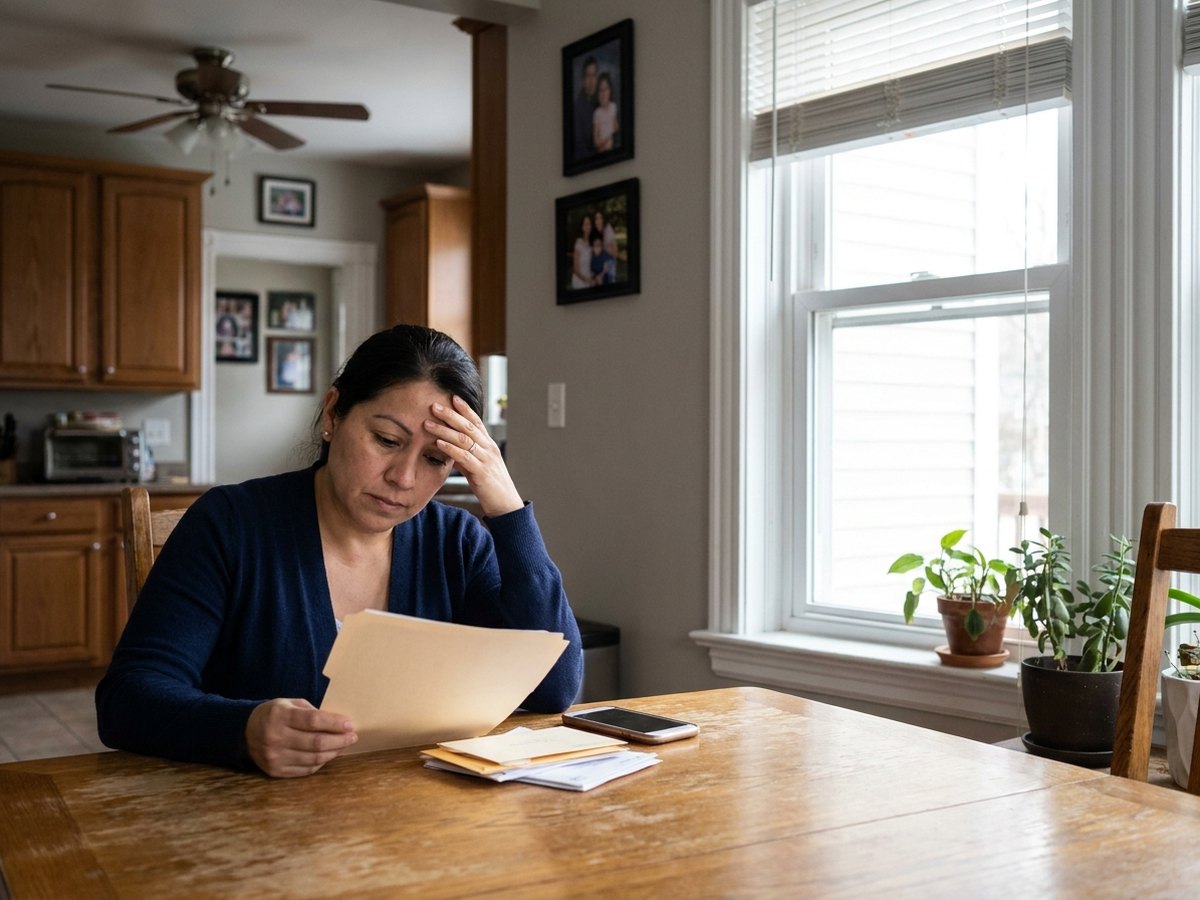 Adult daughter facing paperwork alone at home