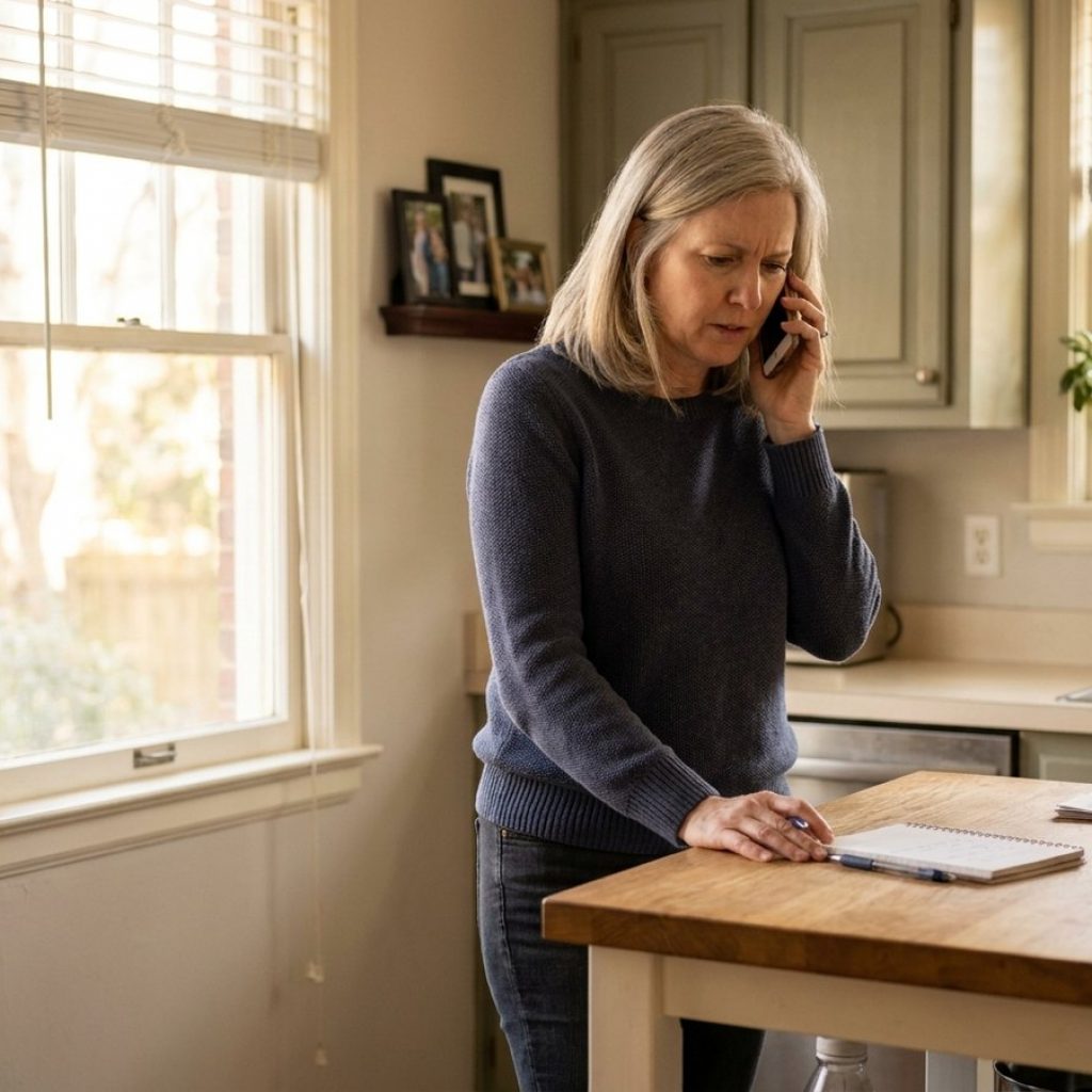 Woman taking a difficult call about care