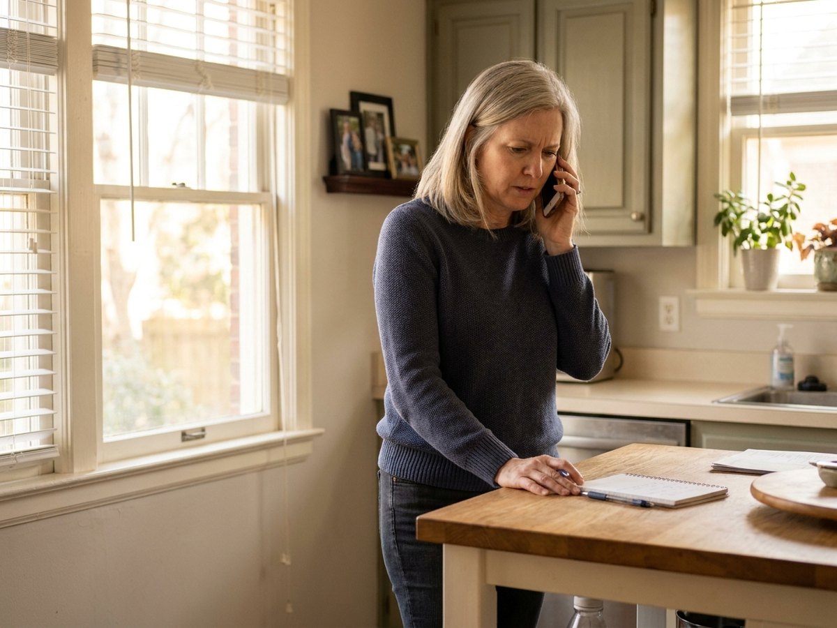 Woman taking a difficult call about care