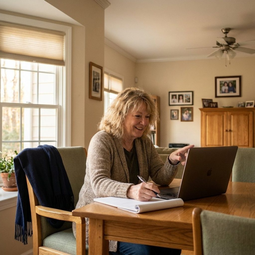 Woman joining an online planning panel