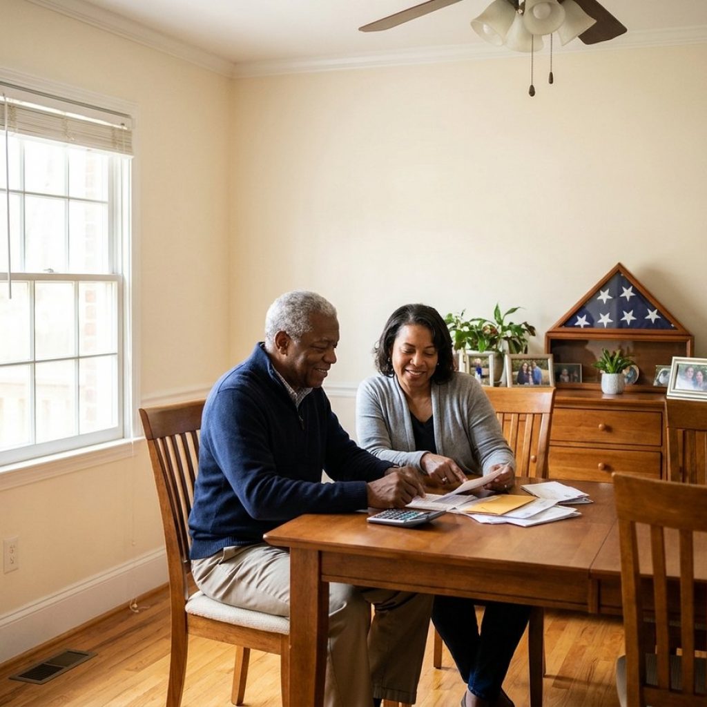 Veteran and daughter reviewing care costs