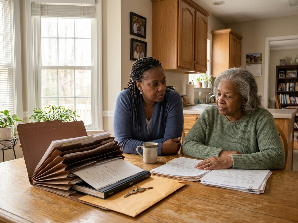 Mother and daughter reviewing estate documents together