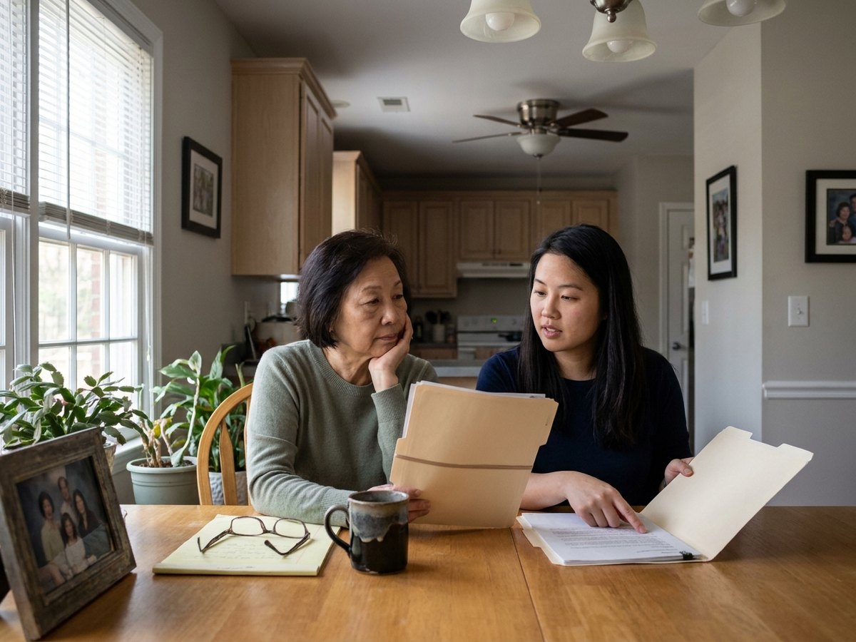 Mother and daughter reviewing two trust folders